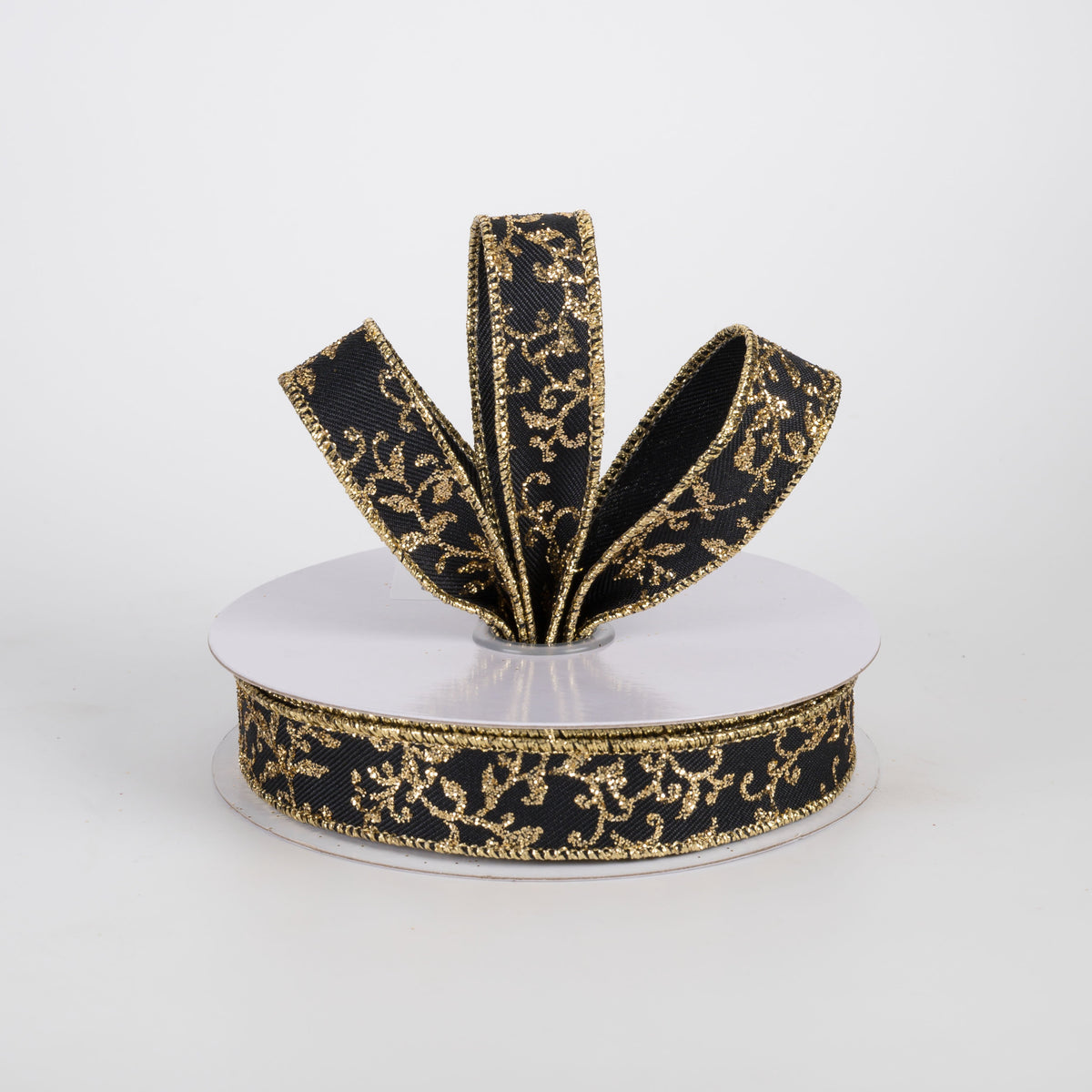 5/8" Glitter Mini Leaf Vines Ribbon: Black & Gold (10 Yards) Lifestyle Photo