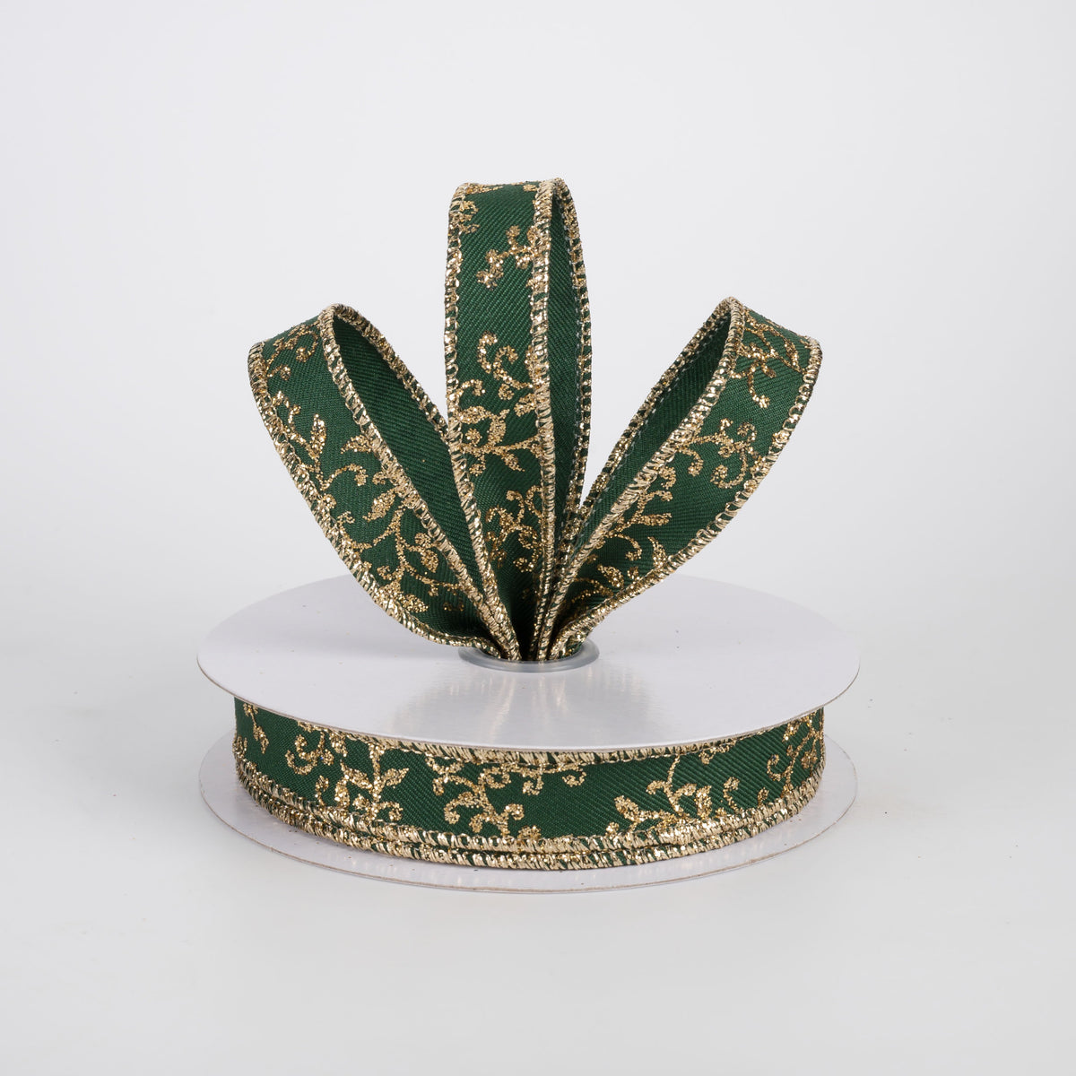 5/8" Glitter Mini Leaf Vines Ribbon: Hunter Green & Gold (10 Yards) Lifestyle Photo
