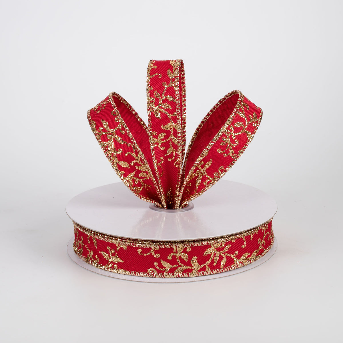 5/8" Glitter Mini Leaf Vines Ribbon: Red & Gold (10 Yards) Lifestyle Photo