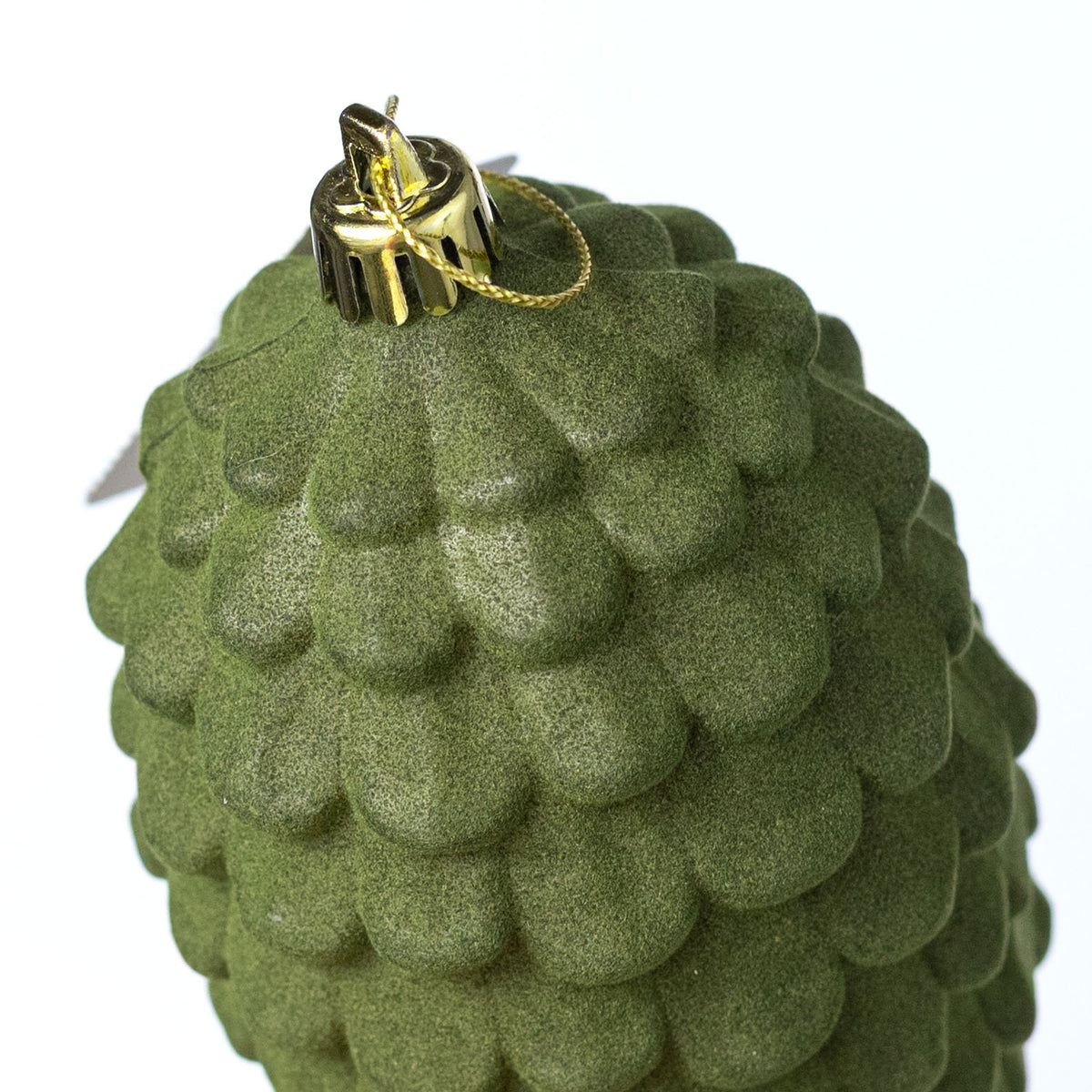 6.5" Flocked Pinecone Ornament: Moss Green detail photo 3