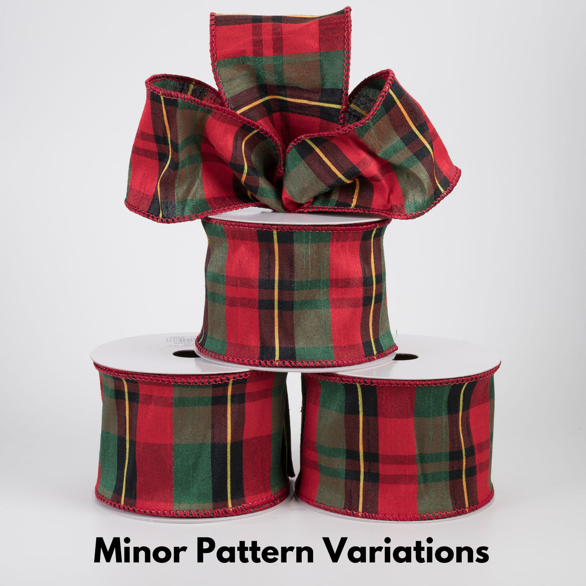 2.5" Faux Dupioni Plaid Ribbon: Red, Green, Black & Yellow (10 Yards)