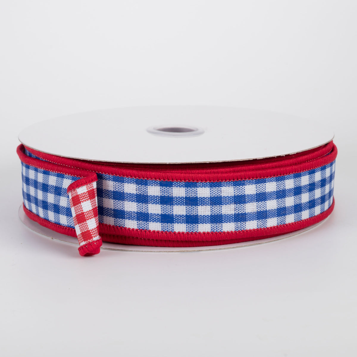 7/8" Double Sided Gingham Check Ribbon: Blue & Red (10 Yards) Item Number: RGV0029A1