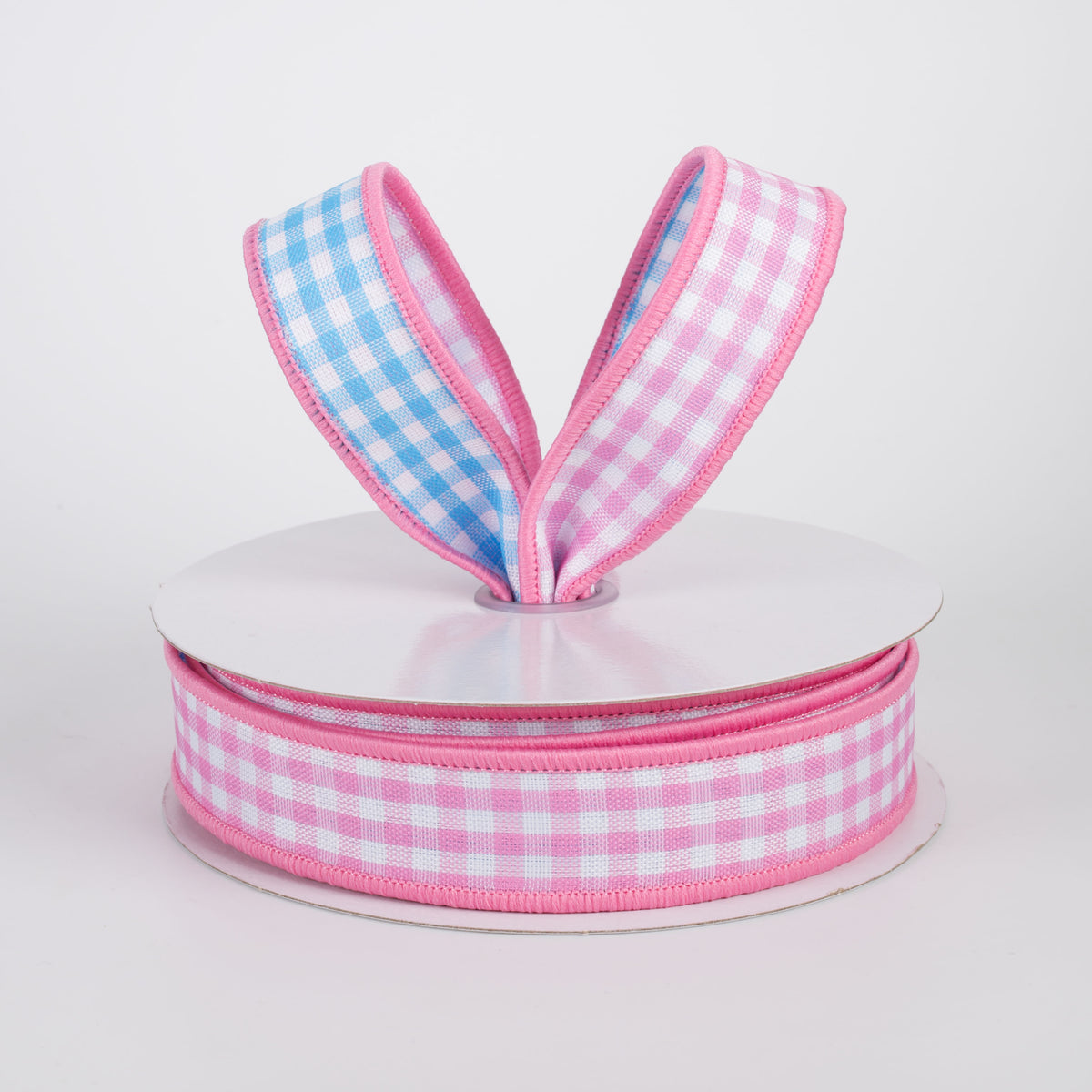7/8" Double Sided Gingham Check Ribbon: Pink & Blue (10 Yards) Lifestyle Photo