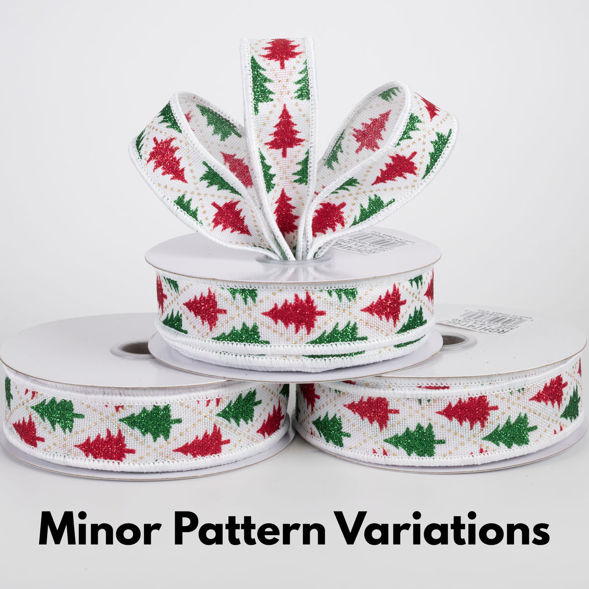 7/8" Glitter Christmas Tree Harlequin Ribbon: Red & Emerald (10 Yards) Lifestyle Photo