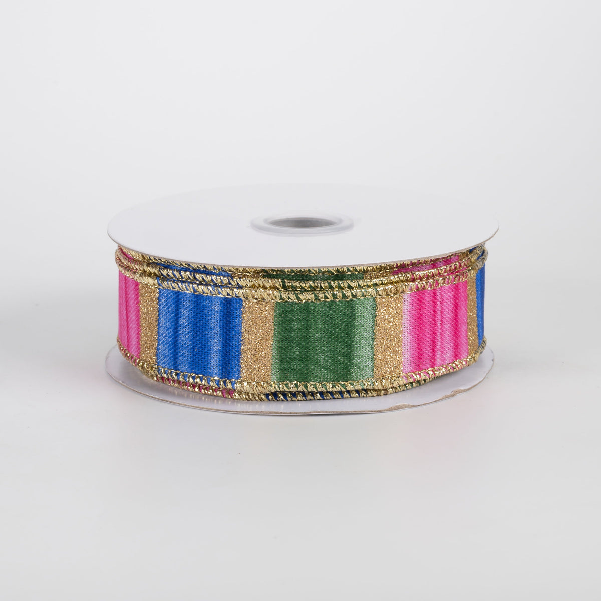 7/8" Glittered Watercolor Stripes Ribbon: Blue, Fuchsia, Green & Gold (10 Yards) Item Number: RGH7387RW