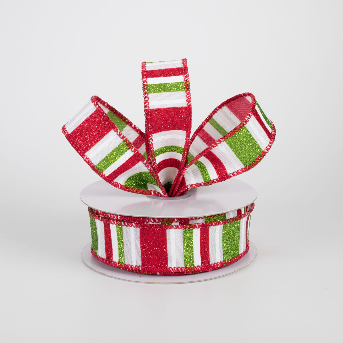 7/8" Multi Glitter Stripes Ribbon: Red & Green (10 Yards) Lifestyle Photo