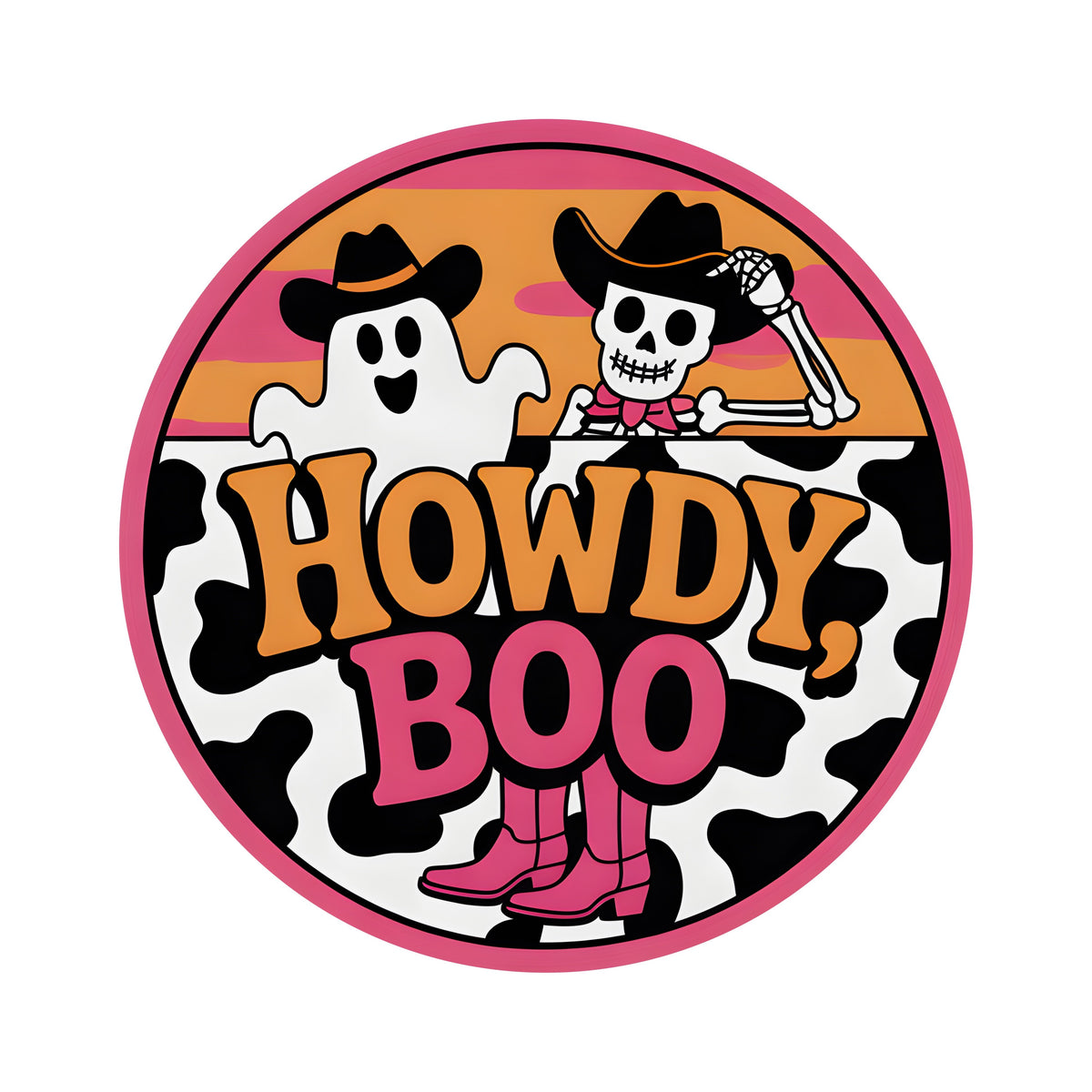 8.5" Round Waterproof Sign: Halloween Cowboy Ghost Skeleton Item Number: CD1438NH-085