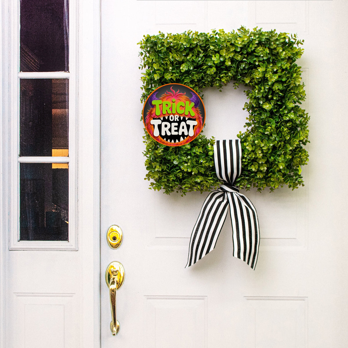 8.5" Round Waterproof Sign: Trick or Treat Halloween Monster Lifestyle Photo