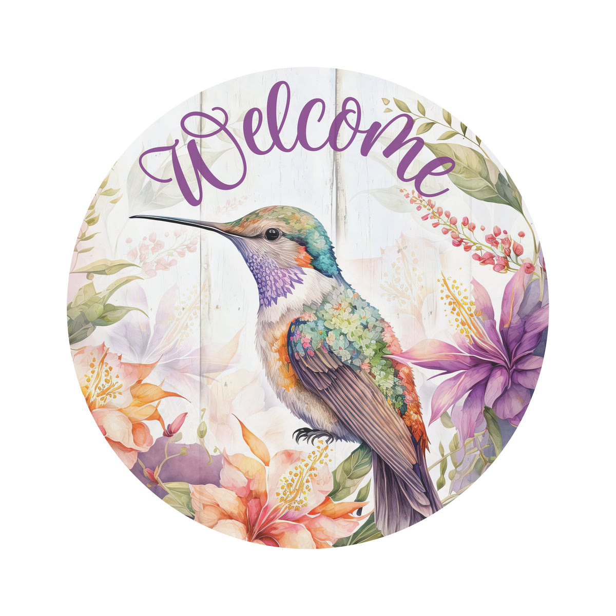 8.5" Round Waterproof Sign: Welcome Hummingbird Item Number: CD0994NH-085