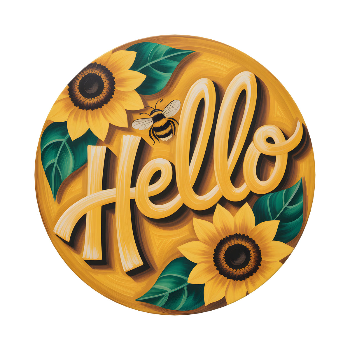 9.4" Round Waterproof Sign: Hello Sunflowers and Bumblebee Item Number: CD1243NH-094