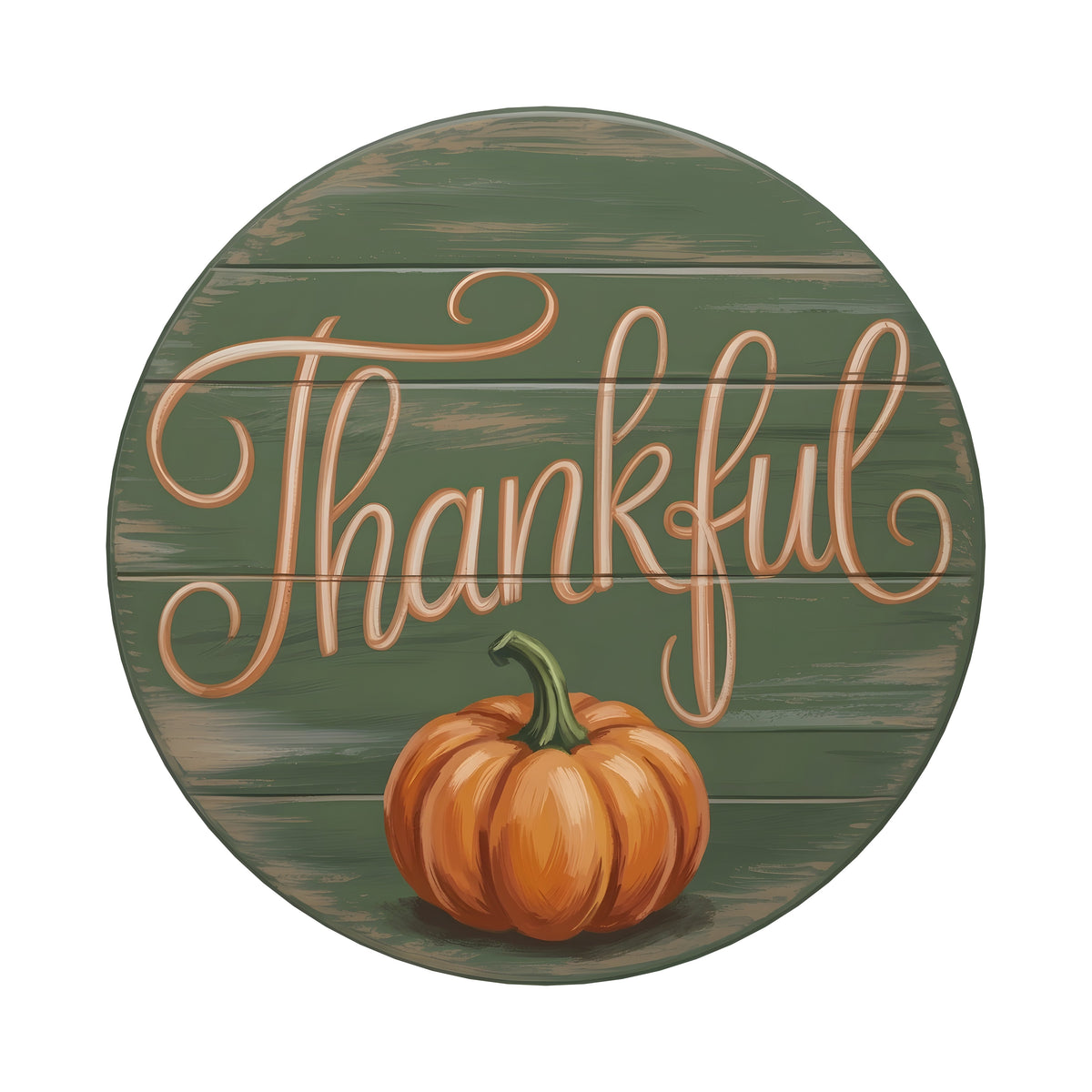 9.4" Round Waterproof Sign: Thankful Green Shiplap Pumpkin Item Number: CD1280NH-094