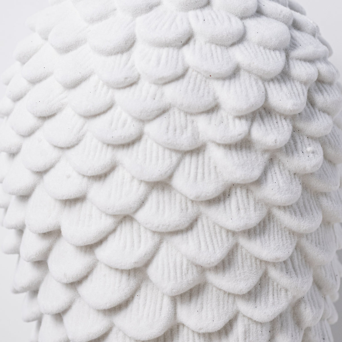 9.5" Flocked Pinecone Ornament: White detail photo 3