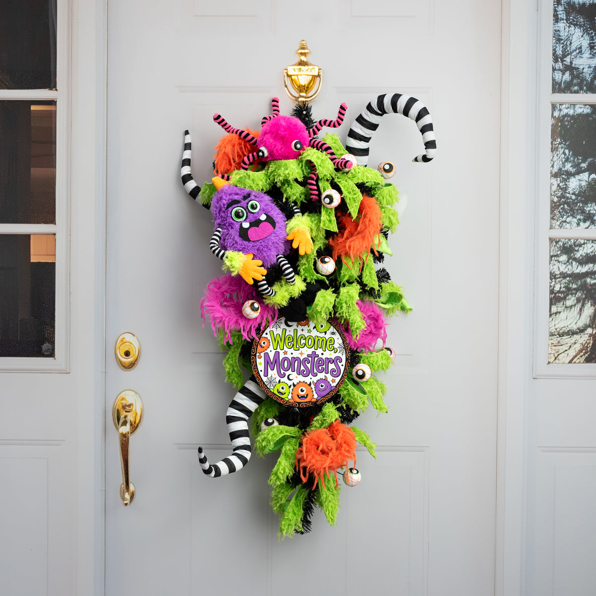8.5" Round Waterproof Sign: One-Eyed Halloween Welcome Monsters