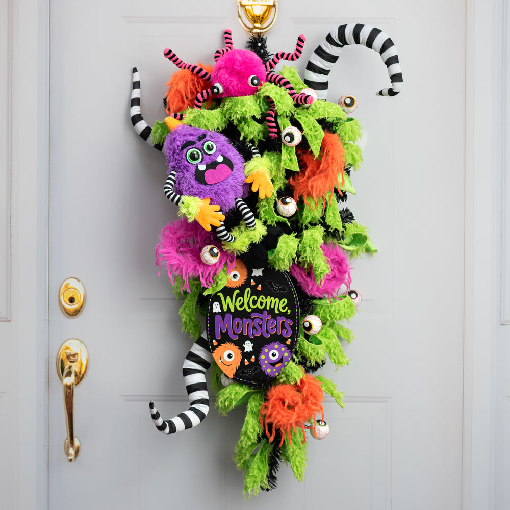 10.5" Oval Waterproof Sign: Halloween Welcome Monsters
