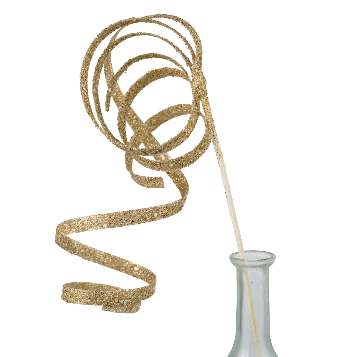 25" Glitter Spiral Ribbon Spray: Ivory