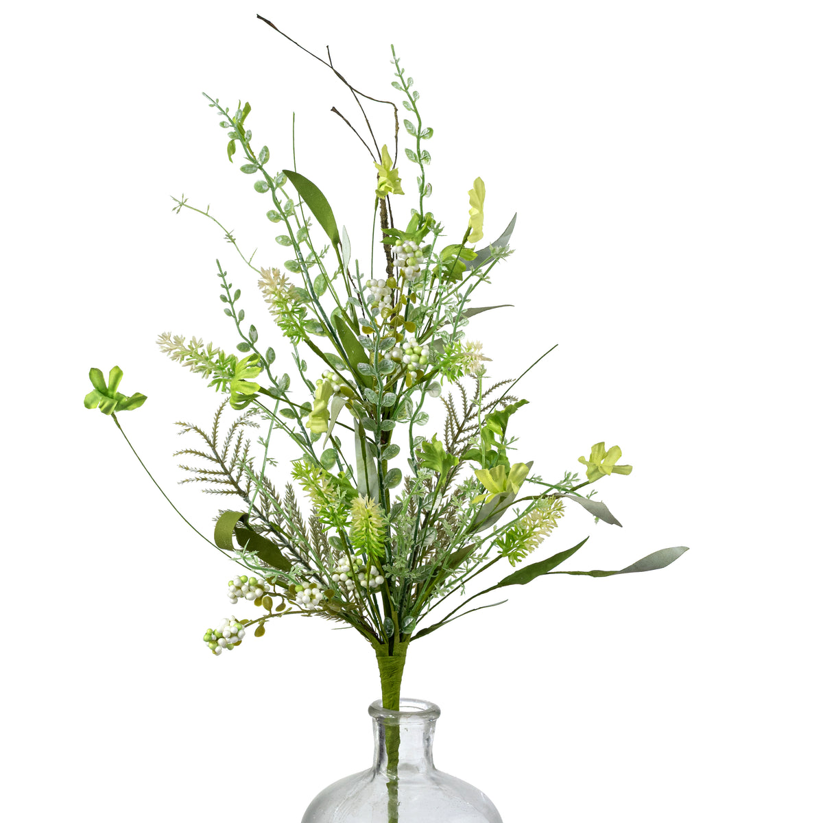 24" Fabric Flower, Leaf, Berry Spray: Spring Green
