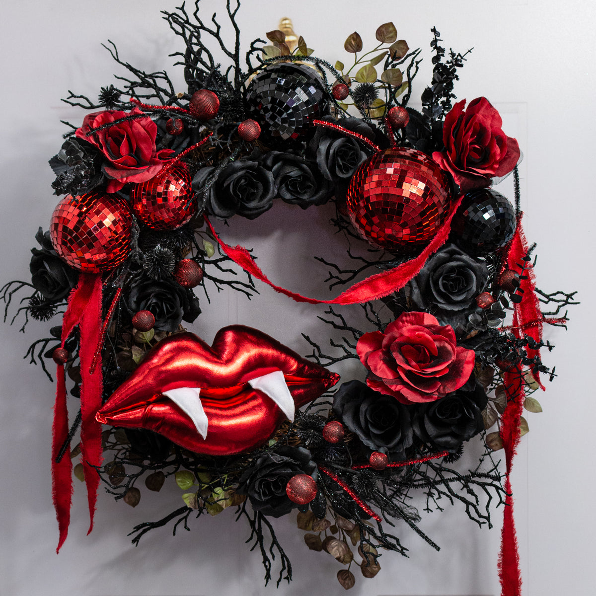20" Rose & Eucalyptus Bush: Red & Black (12 Stem)