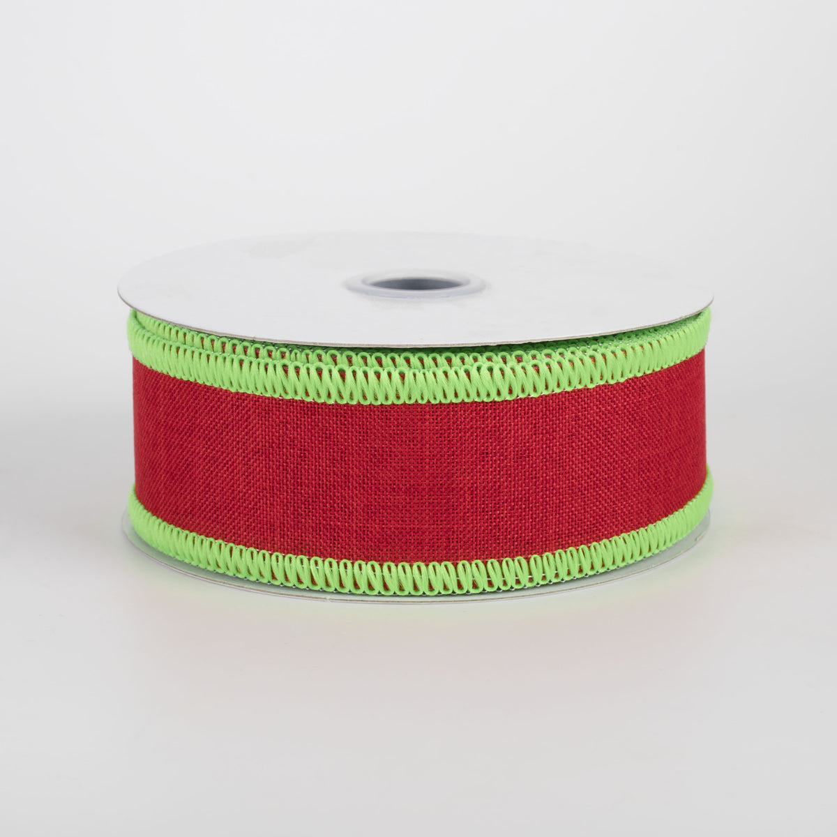 1.5" Stitched Edge Ribbon: Red & Lime Green (10 Yards)