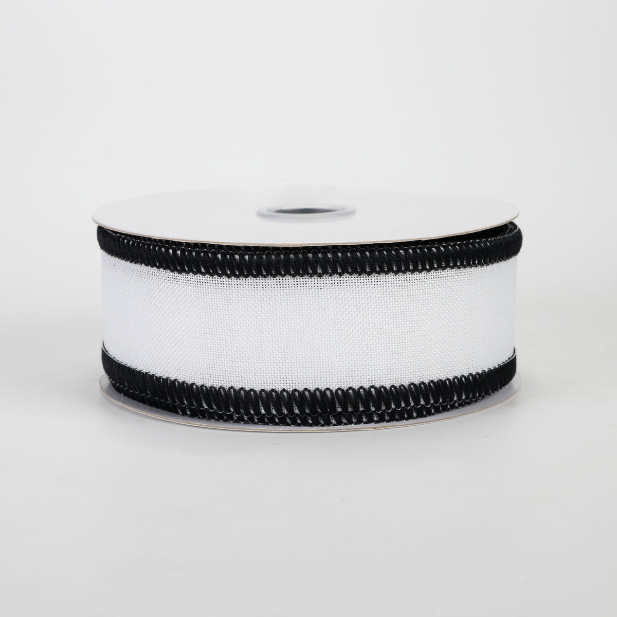 1.5" Stitched Edge Ribbon: White & Black (10 Yards)