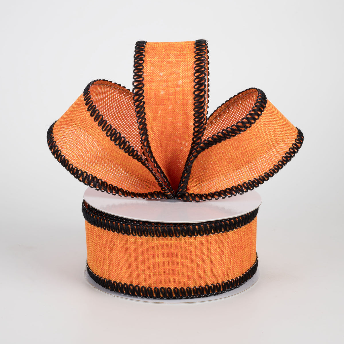 1.5" Stitched Edge Ribbon: Orange & Black (10 Yards)