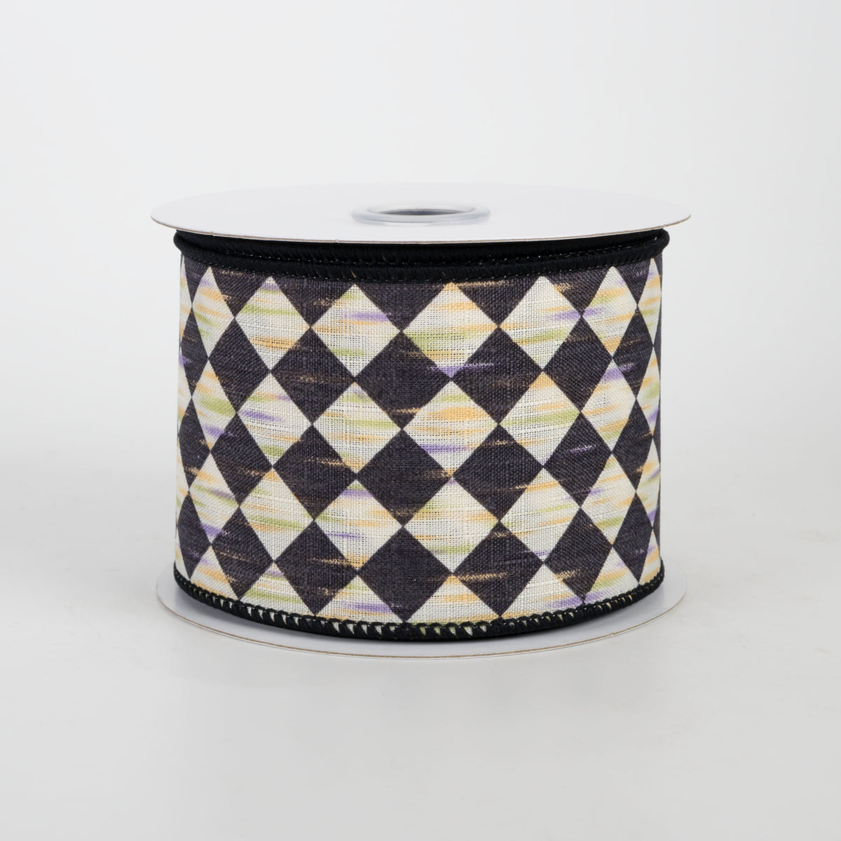 2.5" Antique Diamond Harlequin Ribbon: Black & Cream (10 Yards)