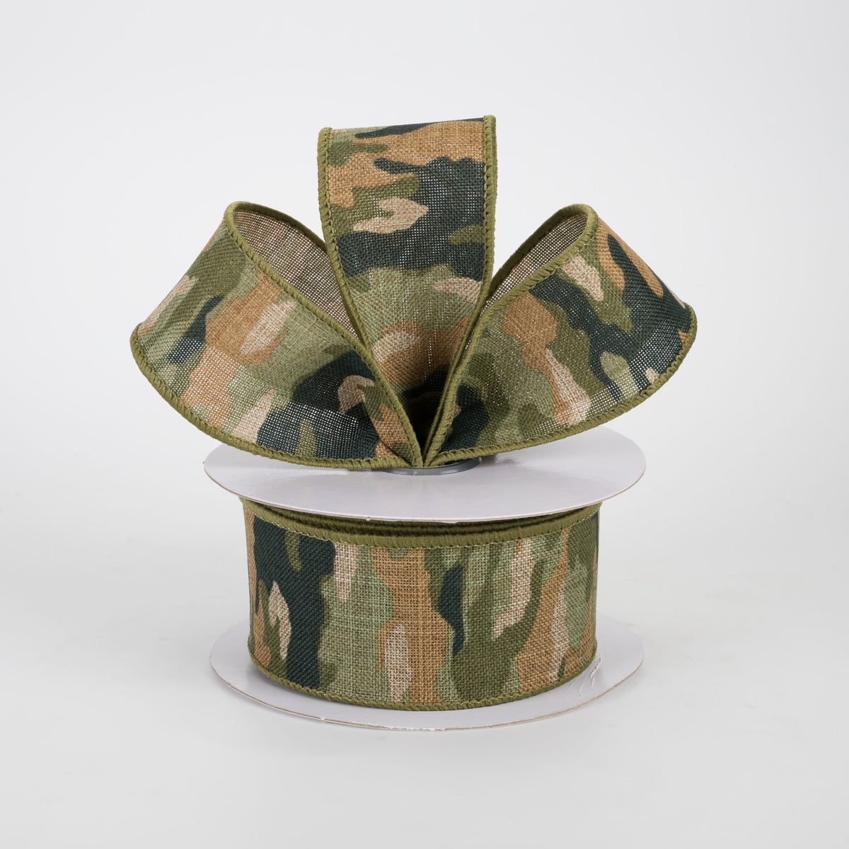 1.5" Camouflage Print Woven Ribbon: Woodland Green & Tan (10 Yards)