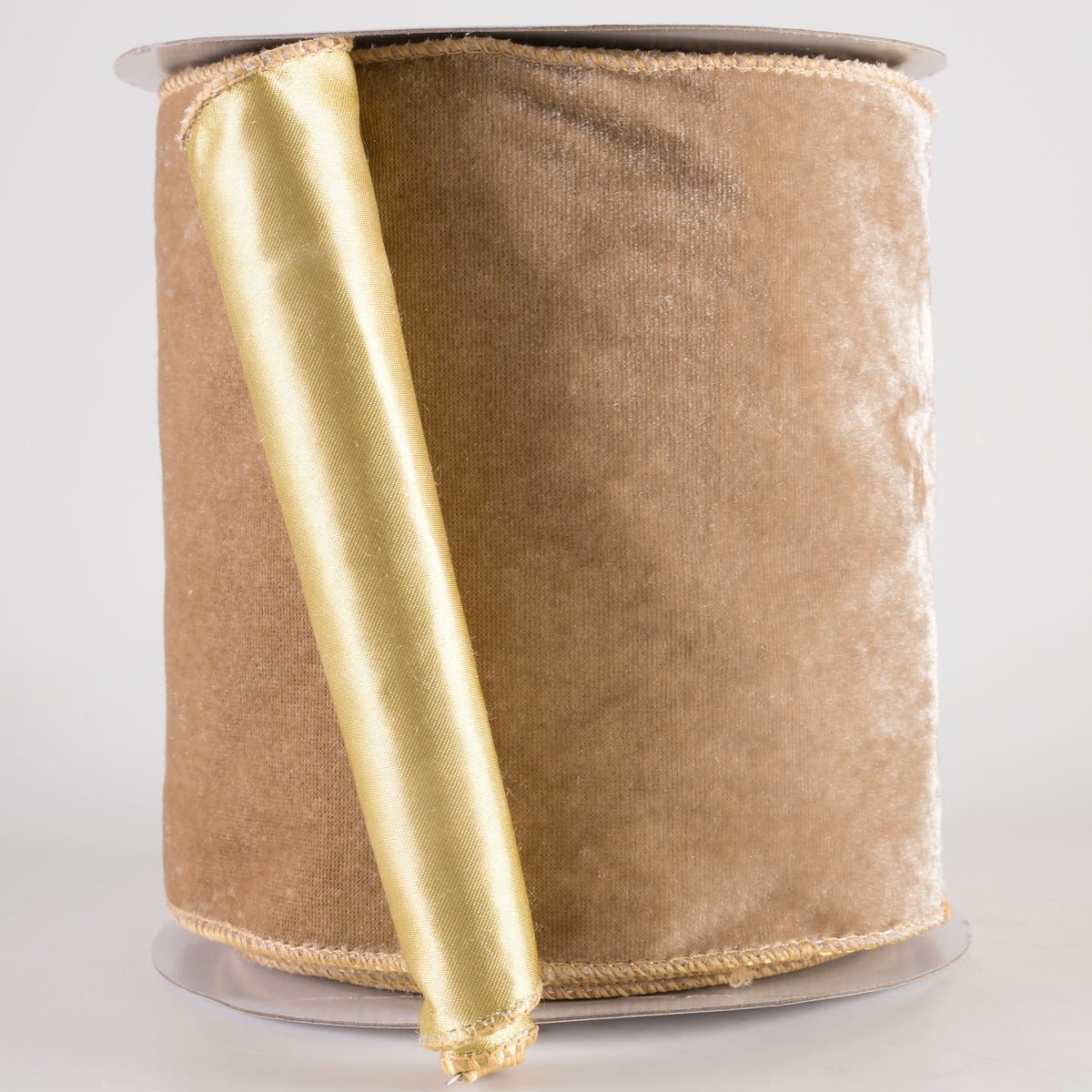 6" Deluxe Velvet Satin Backing Ribbon: Taupe (10 Yards)