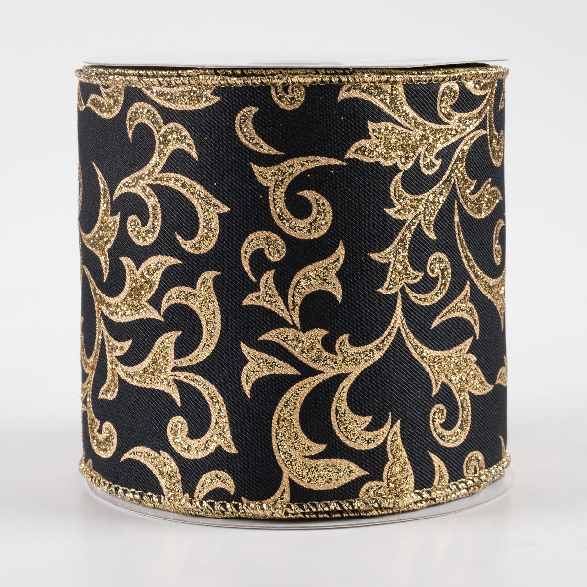 4" Acanthus Leaf Ribbon: Black & Gold (10 Yards)