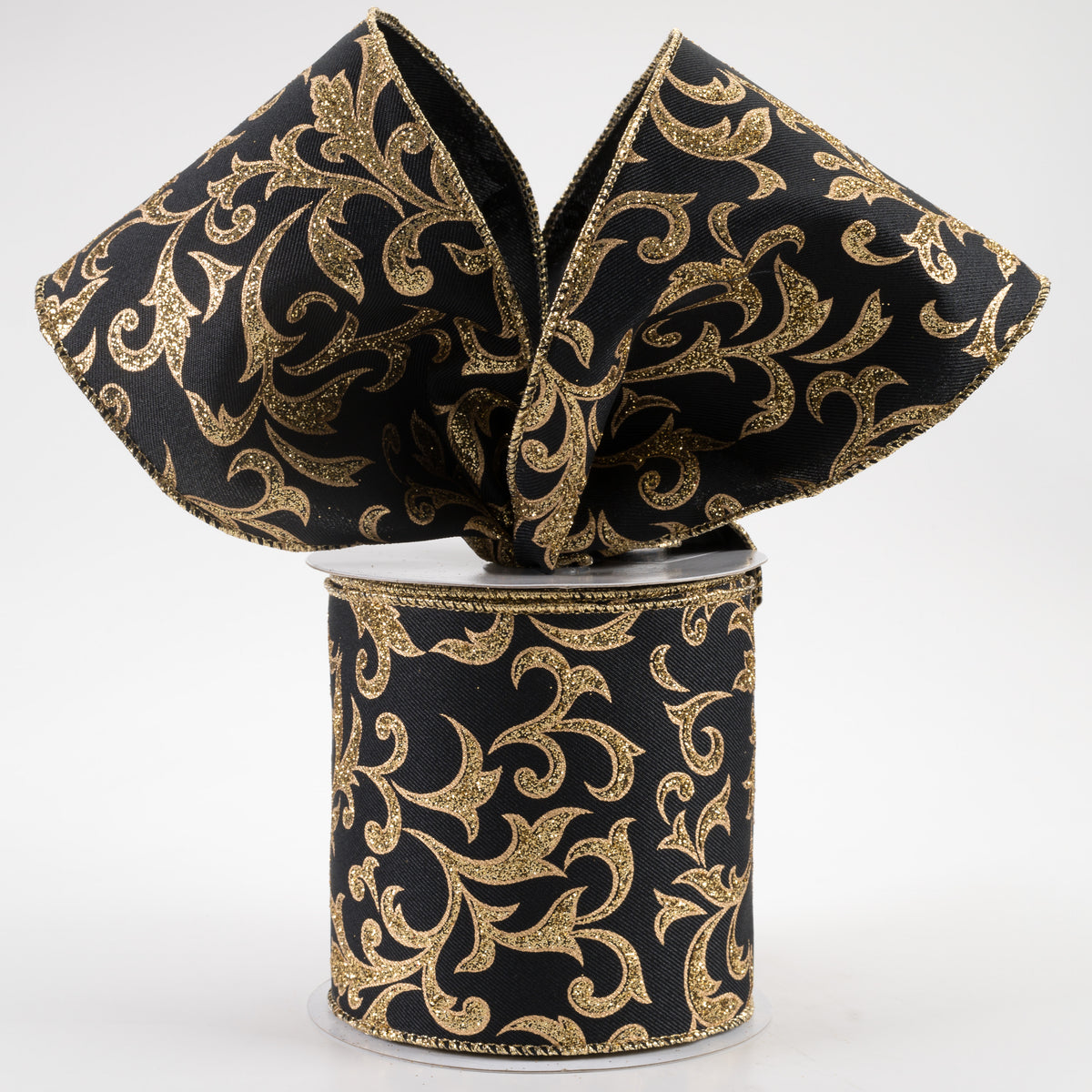 4" Acanthus Leaf Ribbon: Black & Gold (10 Yards) Lifestyle Photo