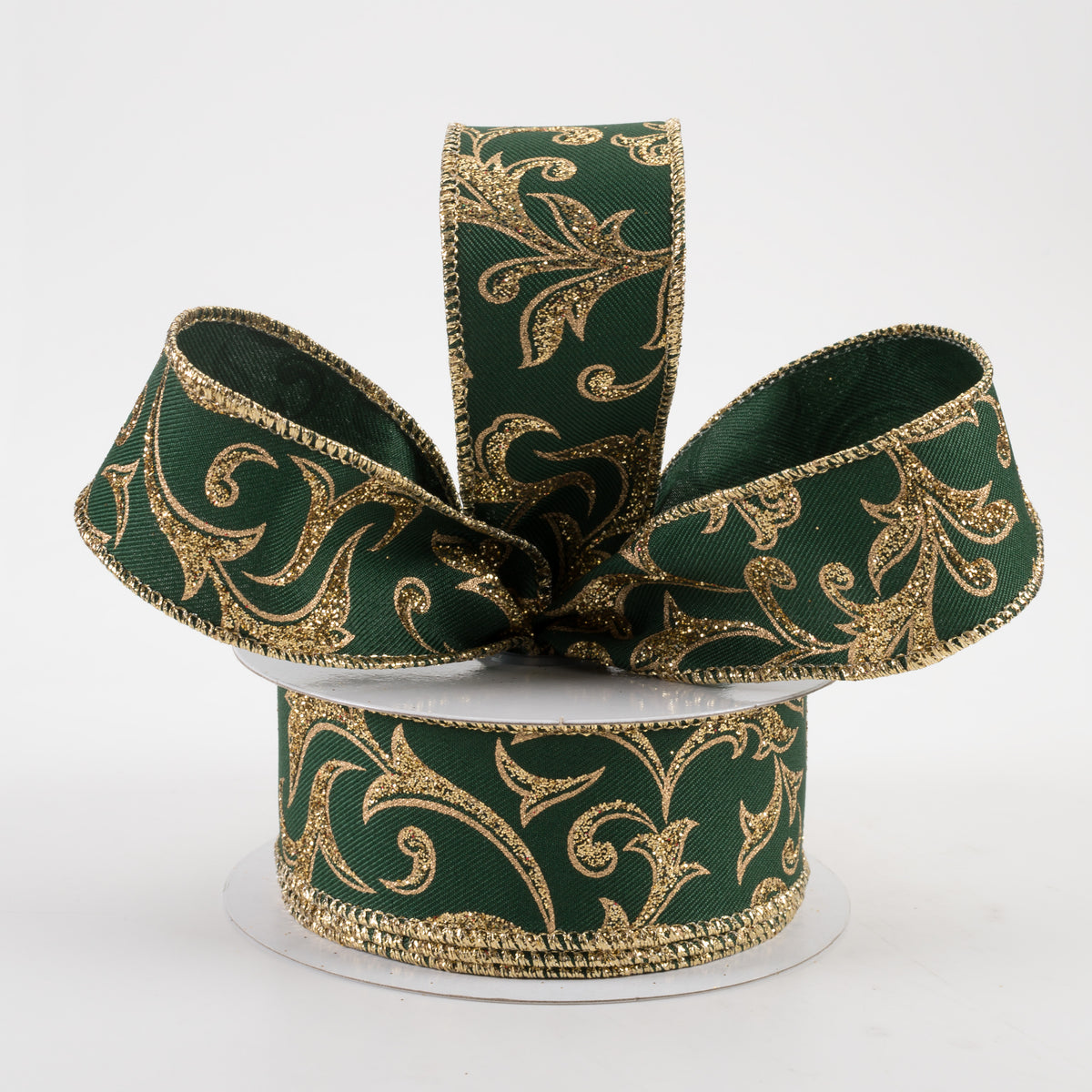 1.5" Acanthus Leaf Ribbon: Hunter Green & Gold (10 Yards) Lifestyle Photo