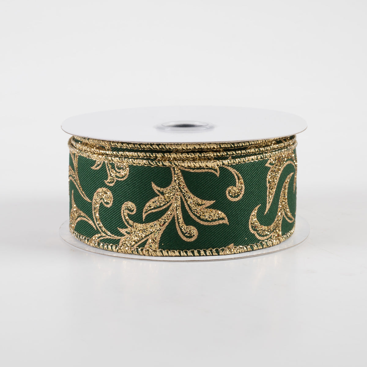 1.5" Acanthus Leaf Ribbon: Hunter Green & Gold (10 Yards)