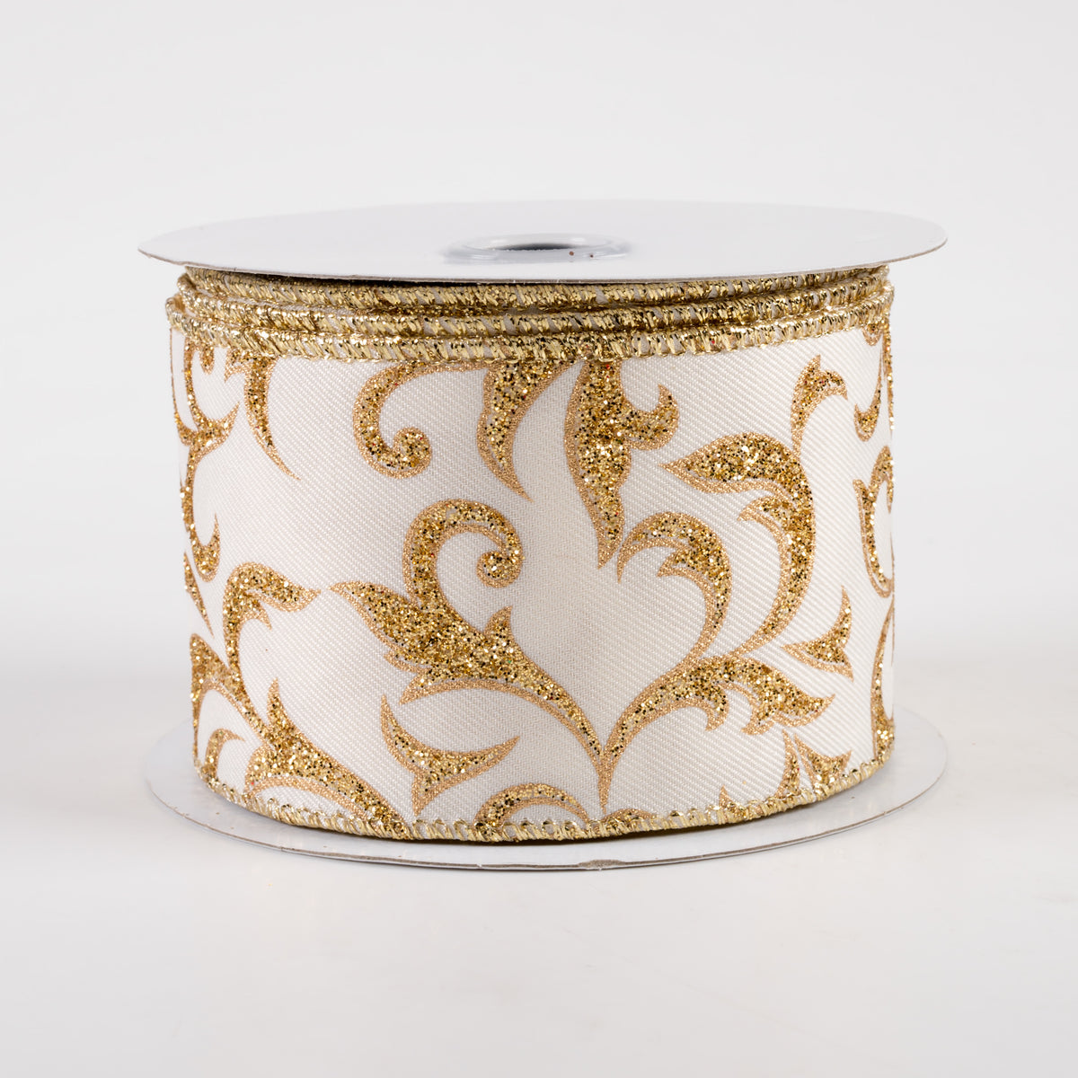 2.5" Acanthus Leaf Ribbon: Ivory & Gold (10 Yards)