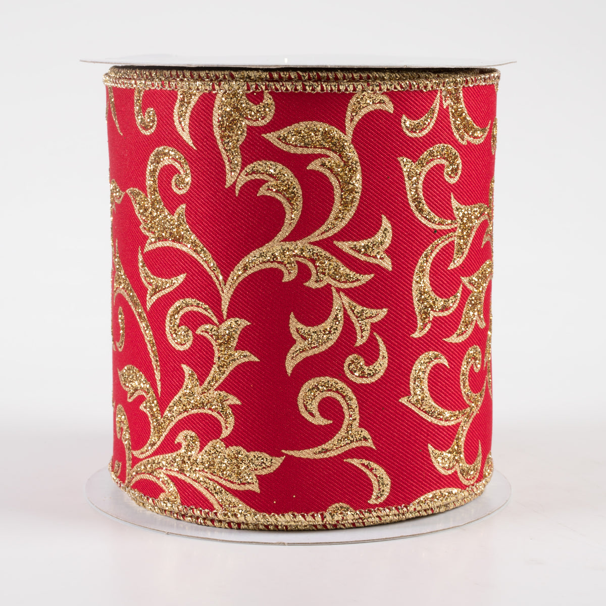 4" Acanthus Leaf Ribbon: Red & Gold (10 Yards)