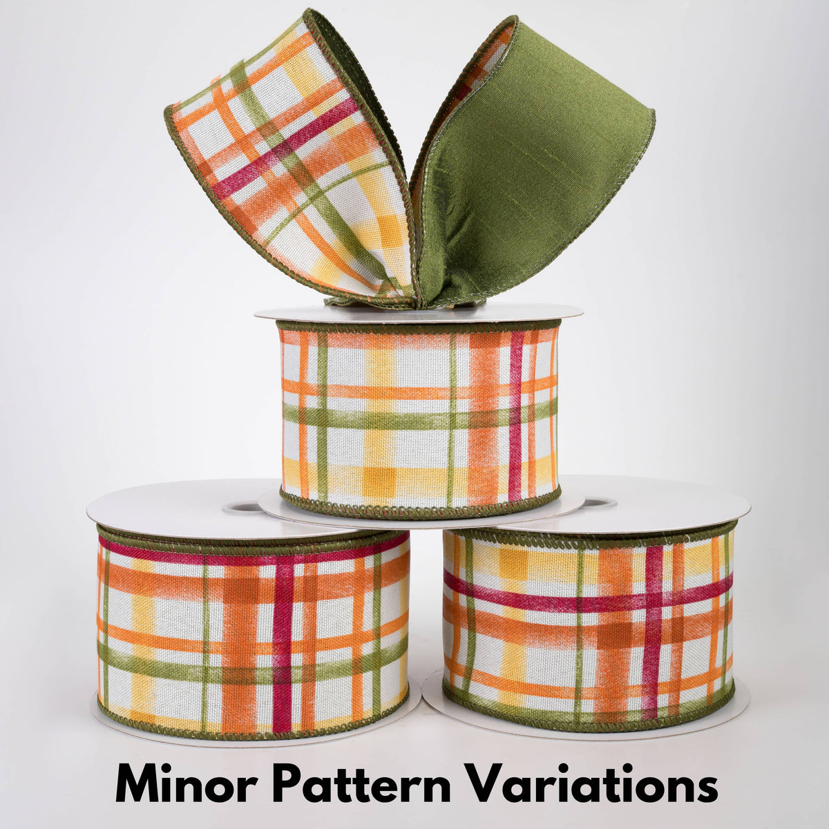 2.5" Double Sided Fused Linen Tuttola Plaid Ribbon: Moss Fall (10 Yards)