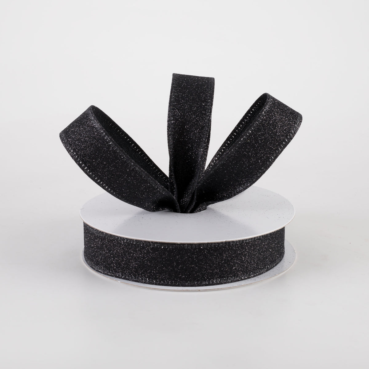 7/8" All Flat Glitter Wired Ribbon: Black (10 Yards) Lifestyle Photo