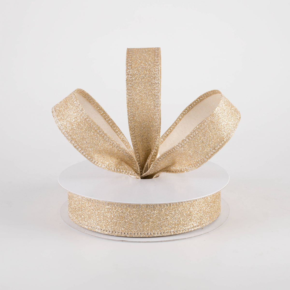 7/8" All Flat Glitter Wired Ribbon: Champagne Gold (10 Yards) Lifestyle Photo