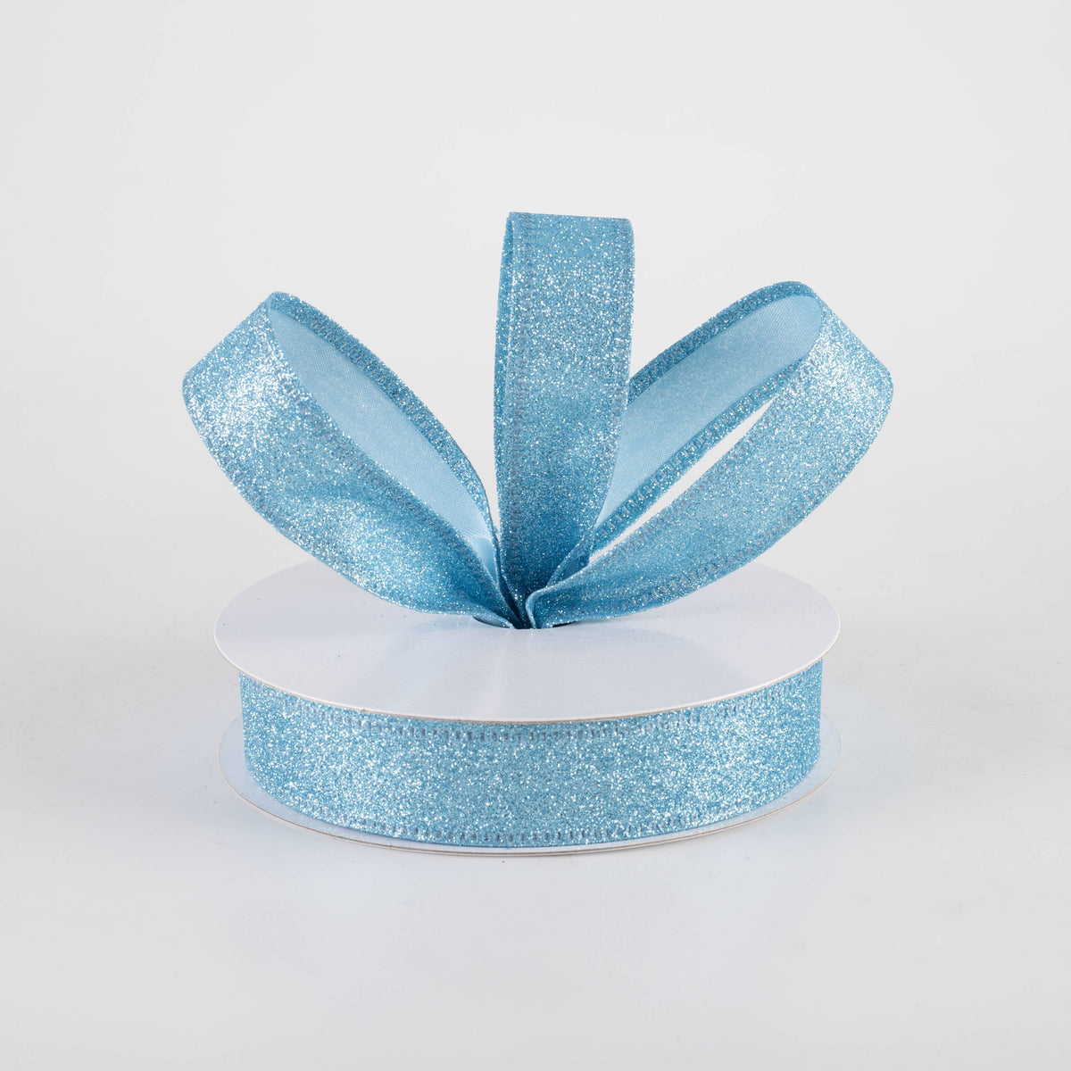 7/8" All Flat Glitter Wired Ribbon: Light Blue (10 Yards) Lifestyle Photo