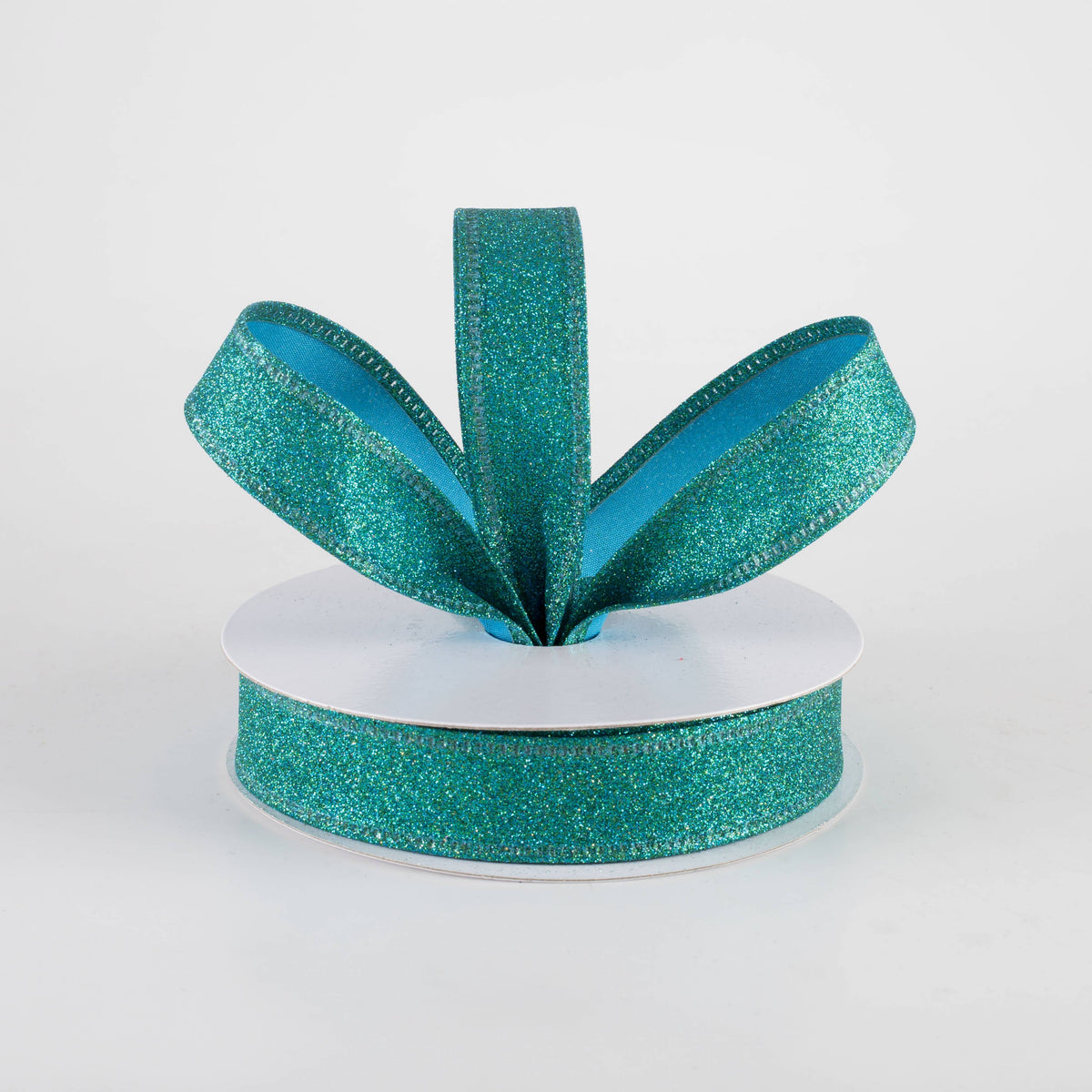 7/8" All Flat Glitter Wired Ribbon: Teal (10 Yards) Lifestyle Photo
