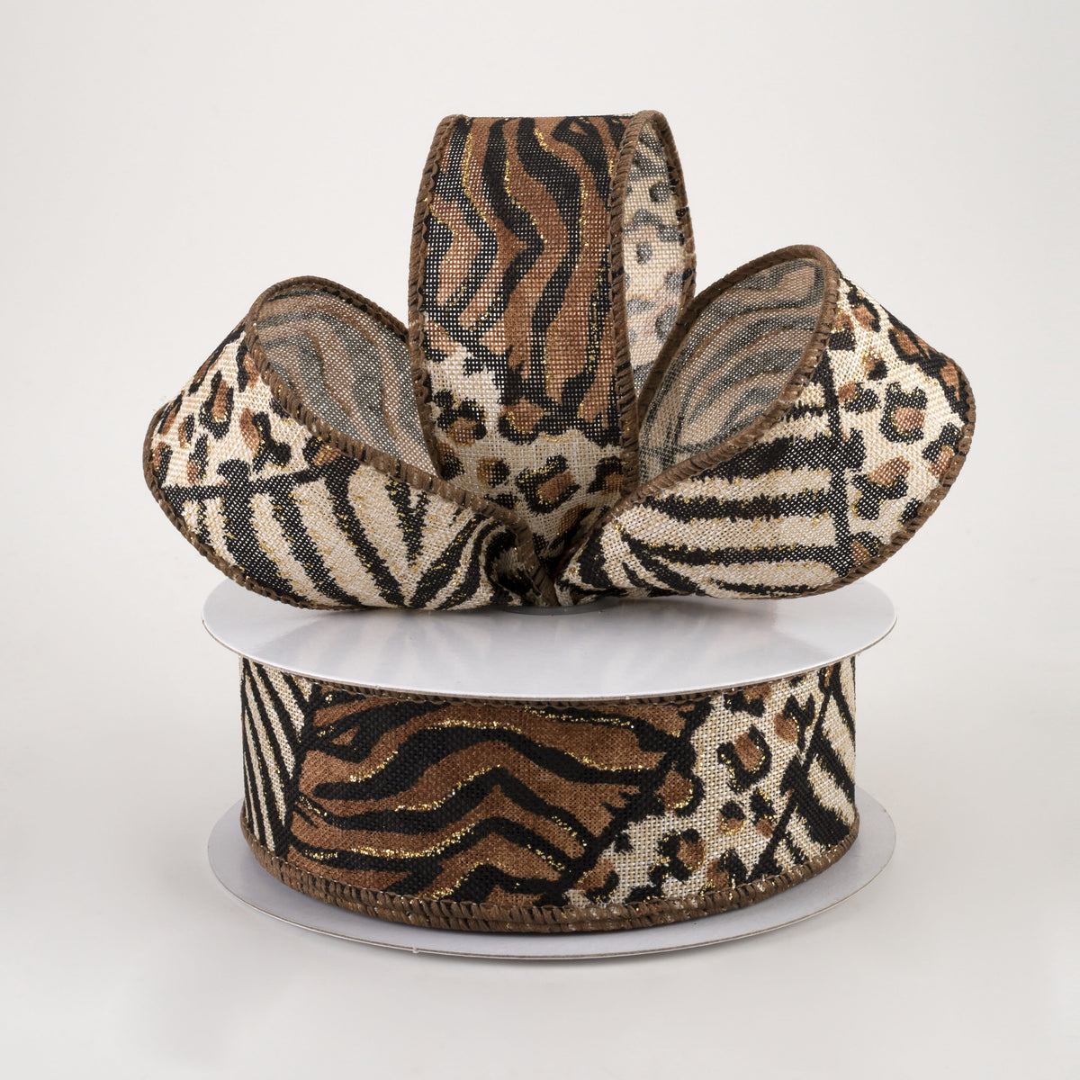 1.5" Animal Print Mania Ribbon: Natural, Brown, Gold (10 Yards) Lifestyle Photo