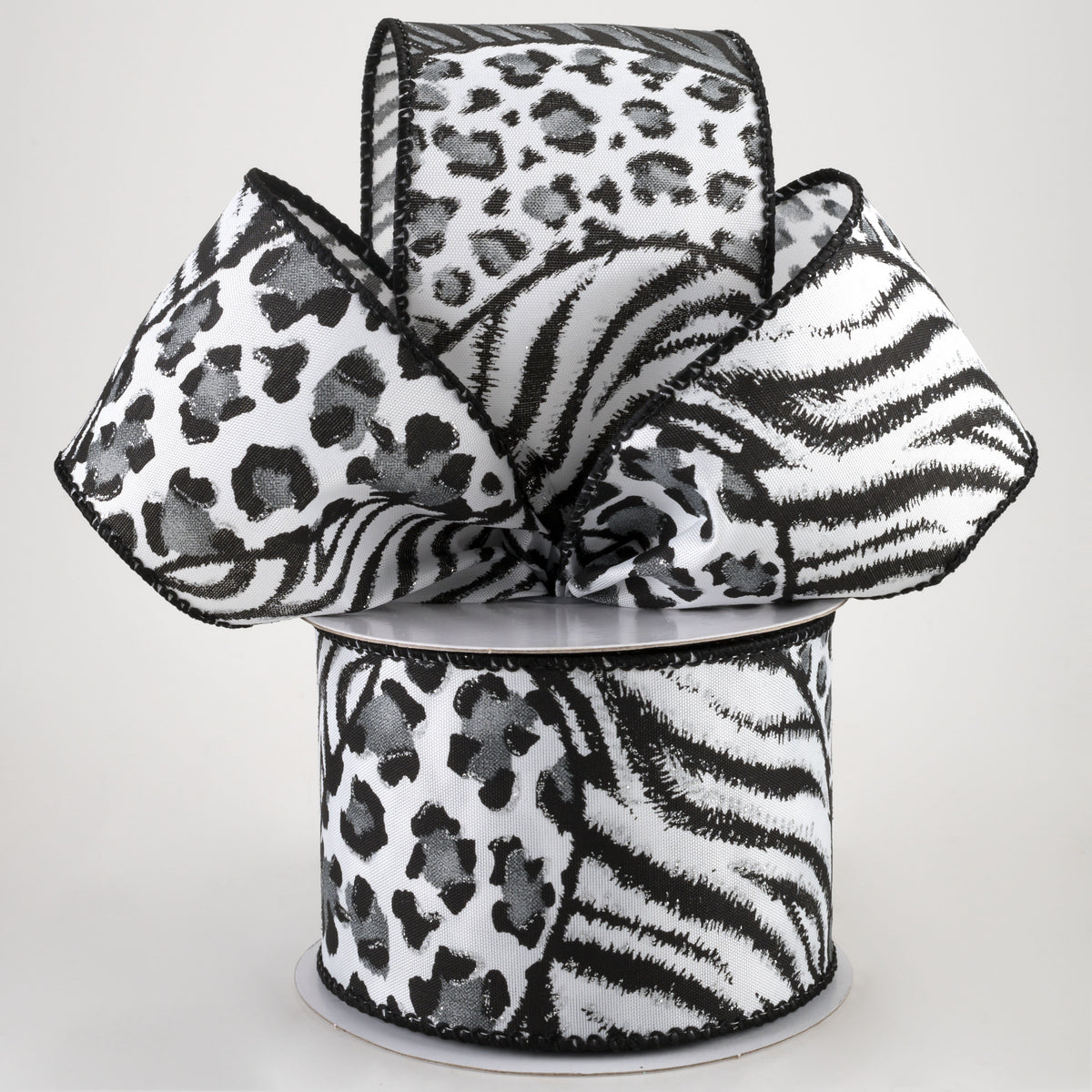 2.5" Animal Print Mania Ribbon: White, Black, Silver (10 Yards) Lifestyle Photo