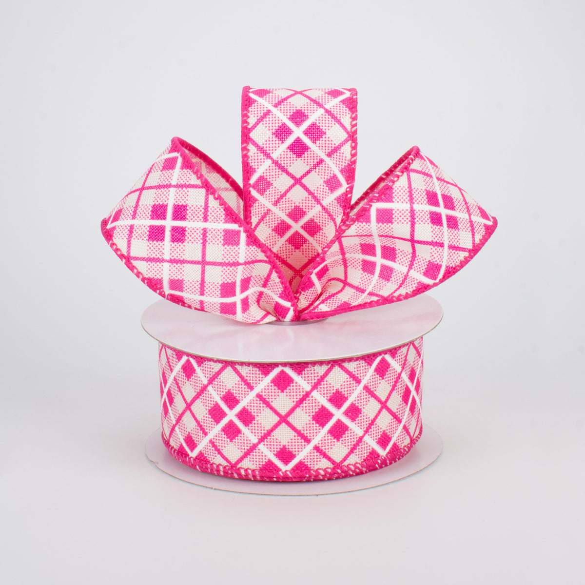 1.5" Argyle Plaid Ribbon: Fuchsia (10 Yards) Lifestyle Photo