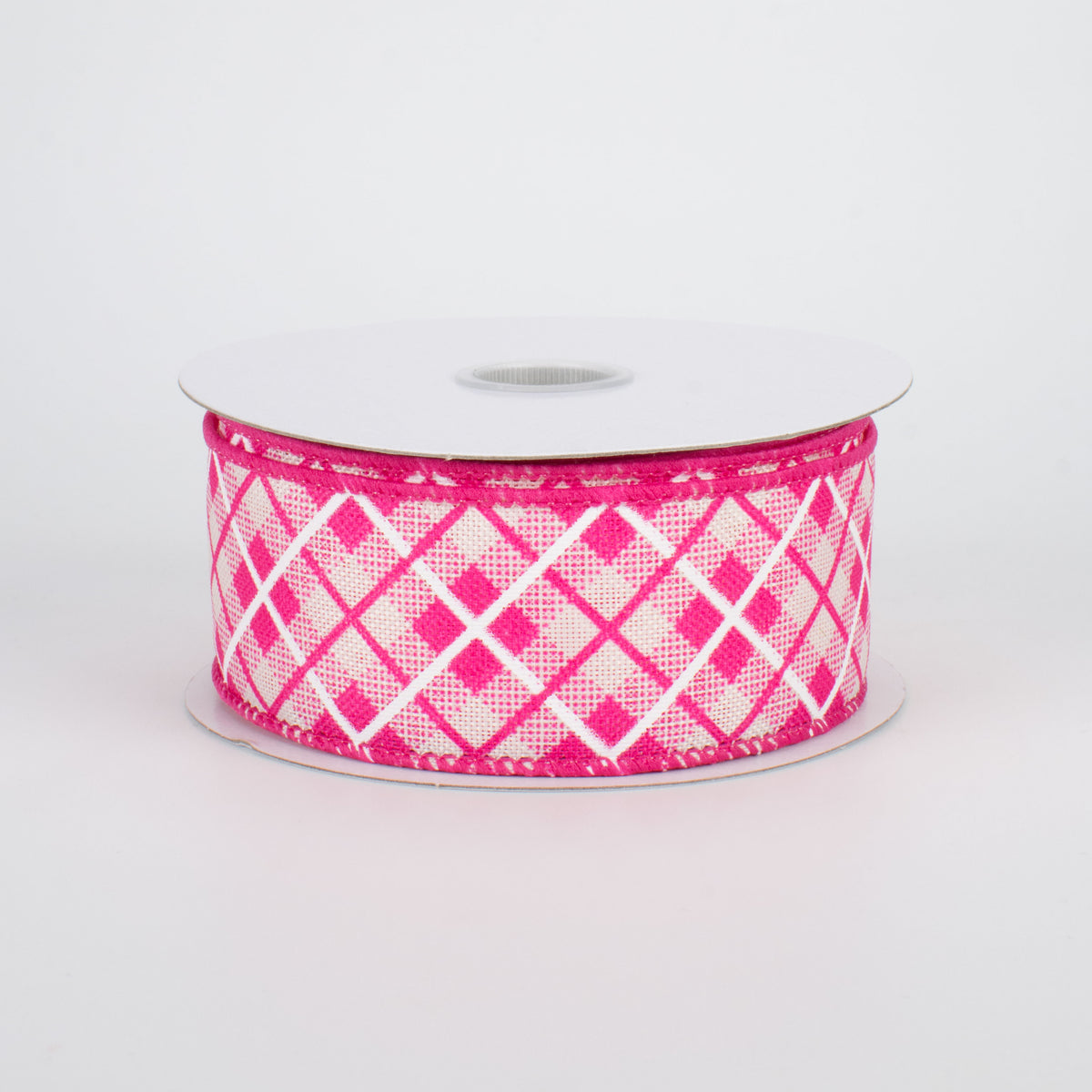1.5" Argyle Plaid Ribbon: Fuchsia (10 Yards)