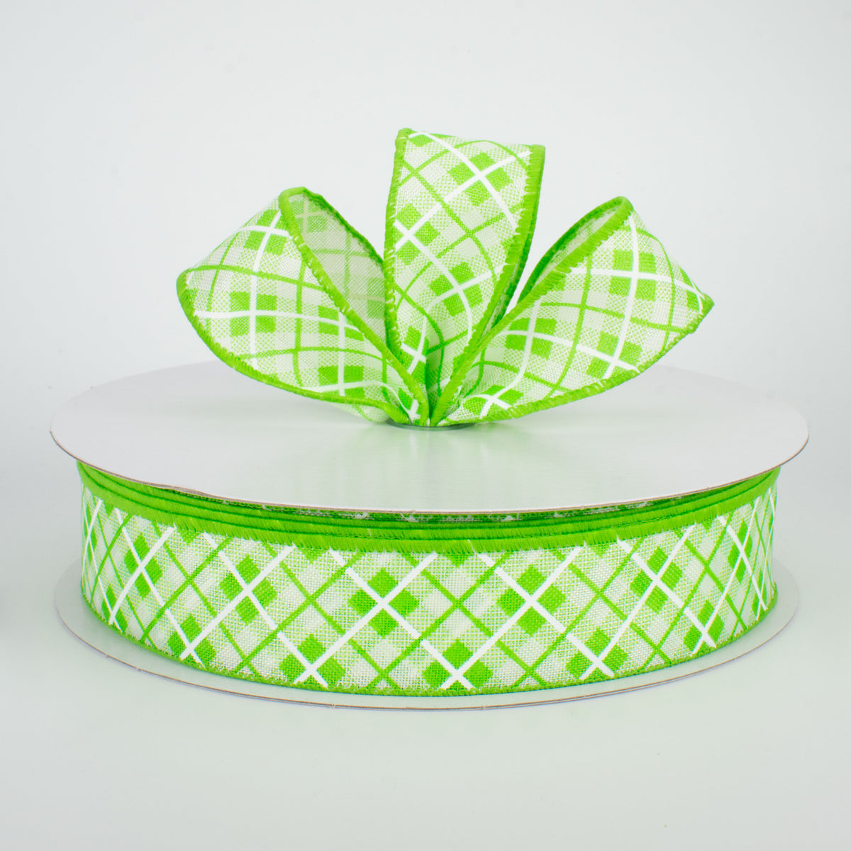 1.5" Argyle Plaid Ribbon: Lime (50 Yards) Lifestyle Photo