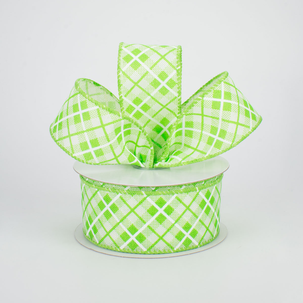 1.5" Argyle Plaid Ribbon: Lime (10 Yards) Lifestyle Photo