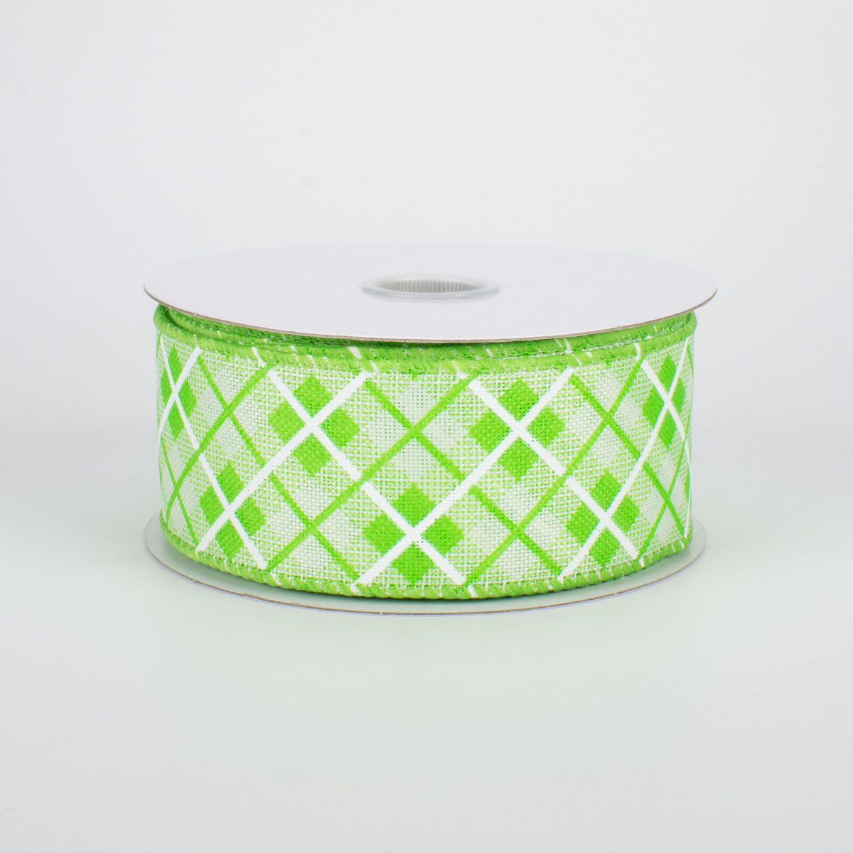 1.5" Argyle Plaid Ribbon: Lime (10 Yards)