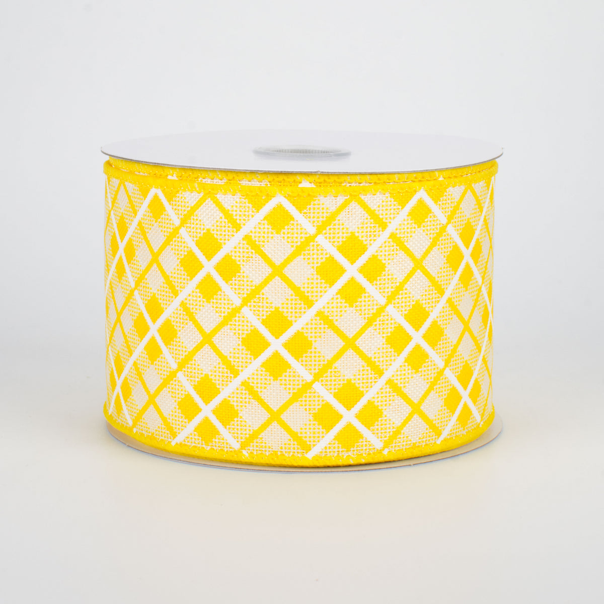 2.5" Argyle Plaid Ribbon: Yellow (10 Yards)