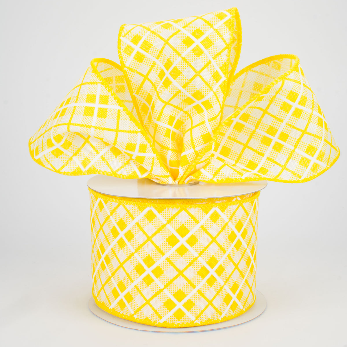 2.5" Argyle Plaid Ribbon: Yellow (10 Yards) Lifestyle Photo