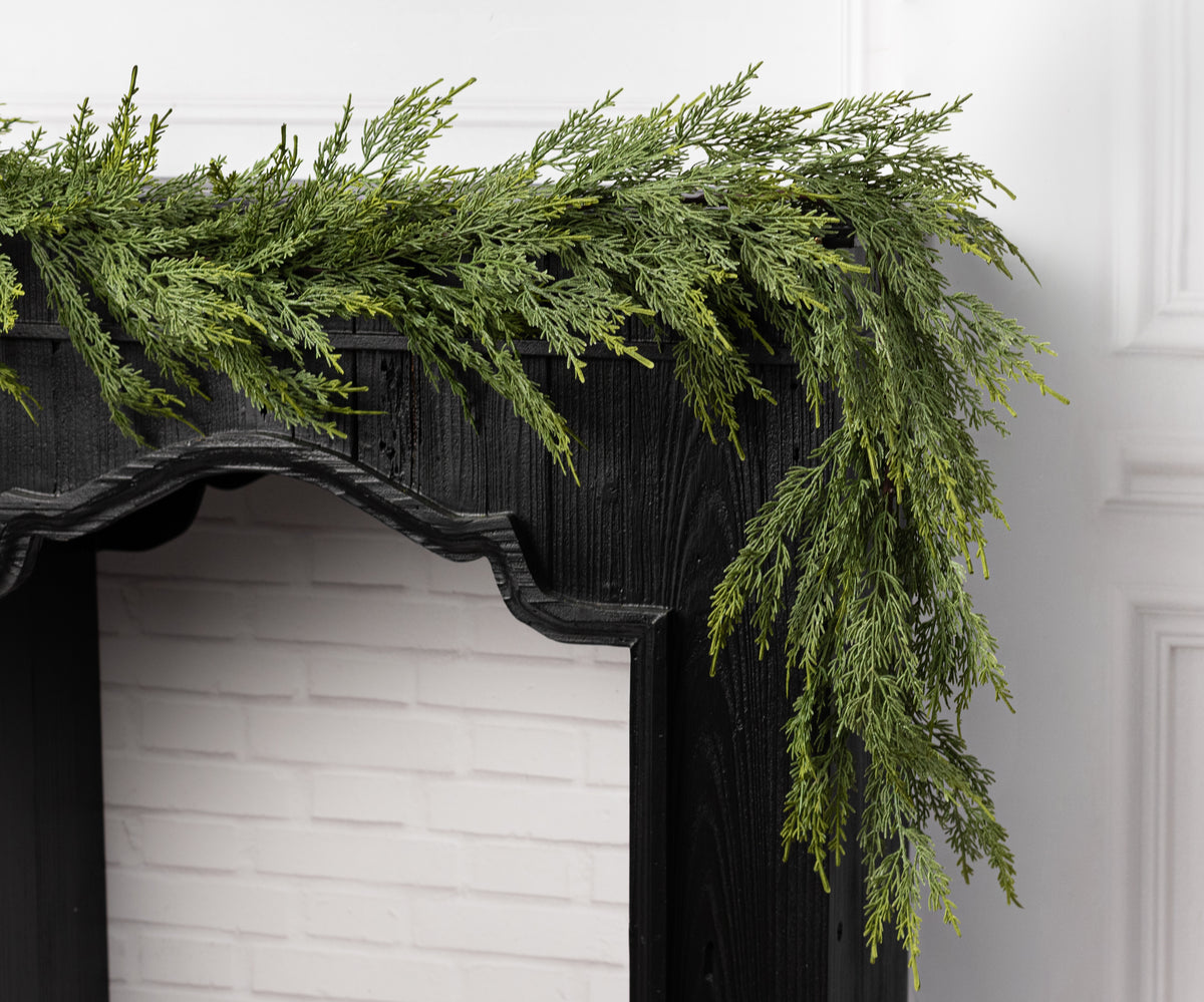72" Artificial Slim Cedar Garland: Two-Tone Green Lifestyle Photo