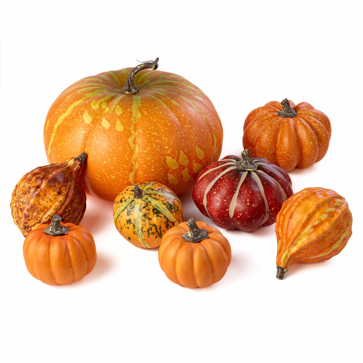 Assorted Artificial Pumpkins & Gourds: Orange & Yellow (Bag of 8) Item Number: 54238