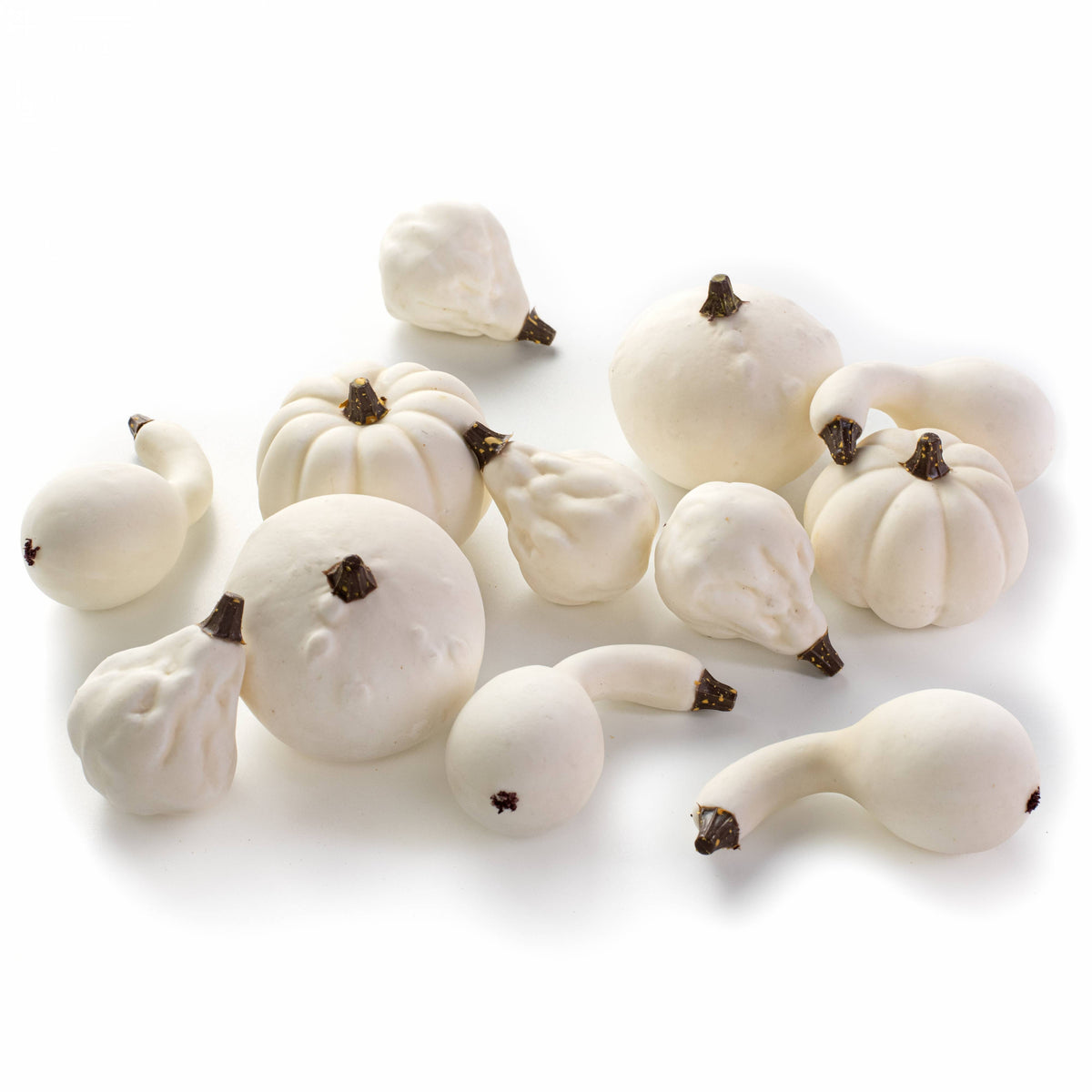 Assorted Mini Artificial Pumpkins & Gourds: White / Cream (Bag of 12) Item Number: 54240-WH